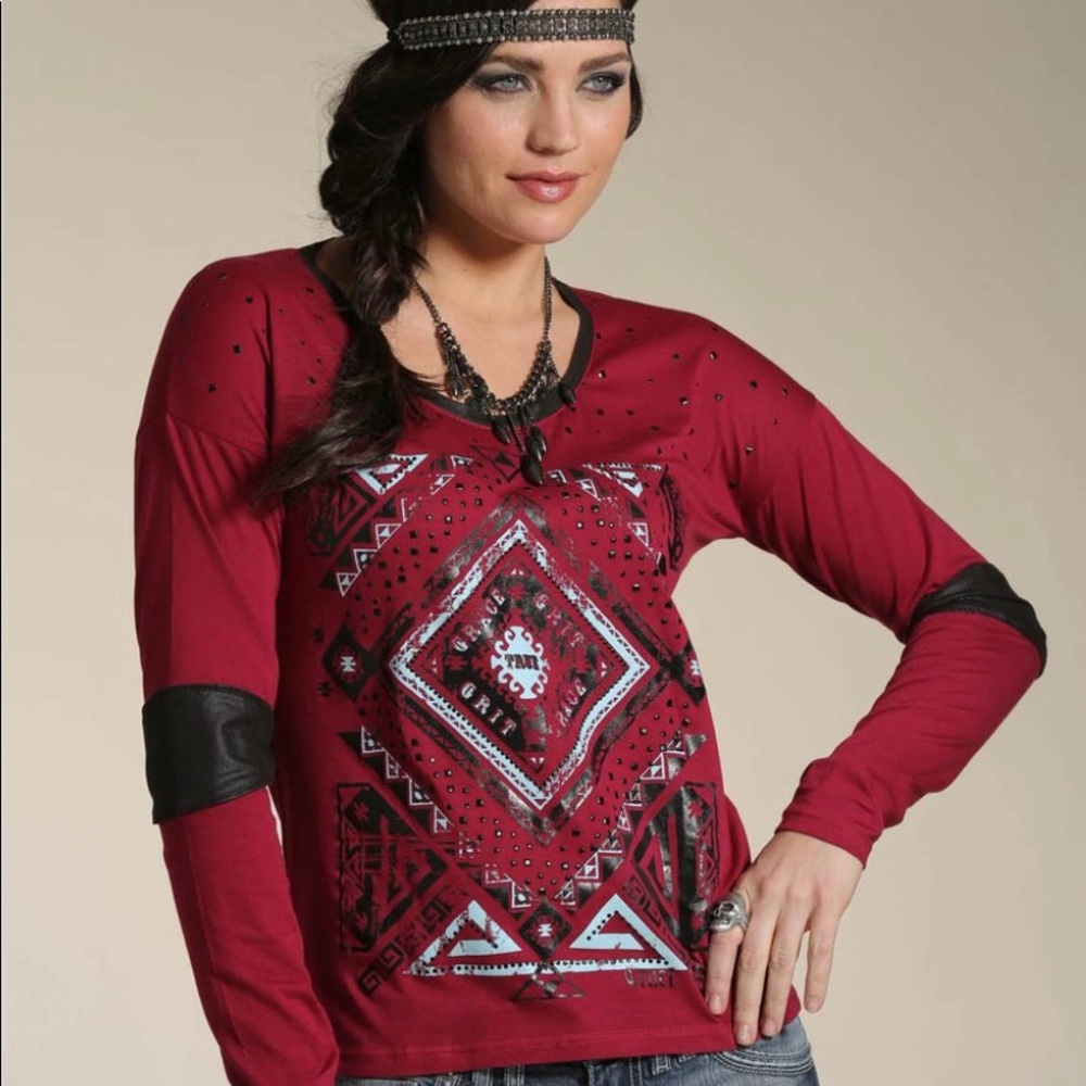Cruel Girl Red Aztec Print Shirt